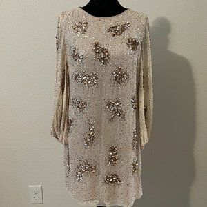 Badgley Mischka Champagne Sequin Cocktail Dress - Size 8
